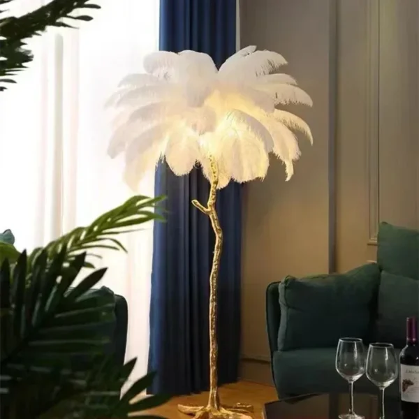 Designer Feather Floor Lamp with Ostrich Shade - Image 2