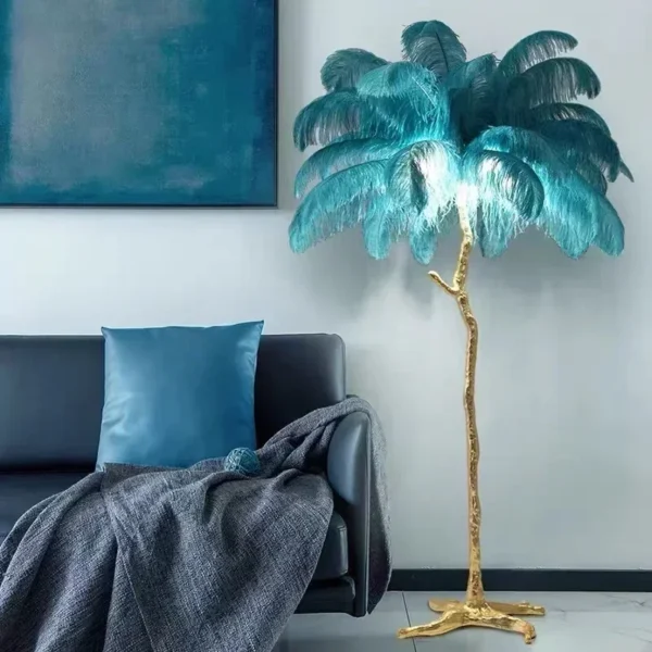 Designer Feather Floor Lamp with Ostrich Shade - Image 5