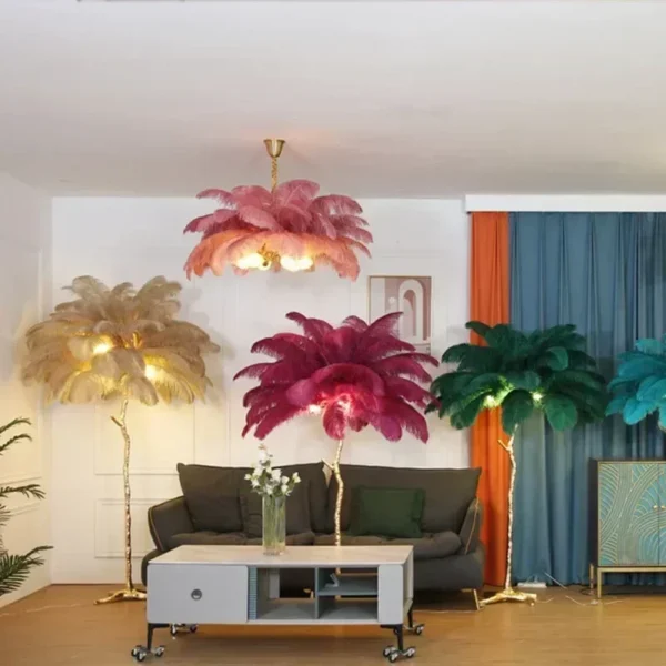 Designer Feather Floor Lamp with Ostrich Shade - Image 6