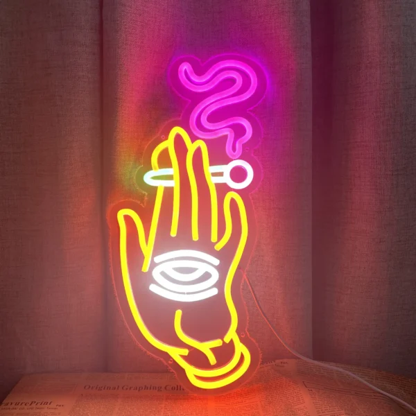 Hand + Smoking Eye LED Sign - Image 2