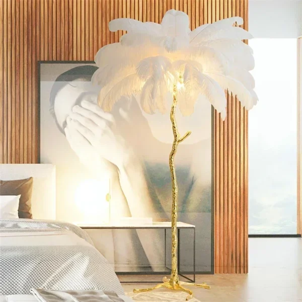 Designer Feather Floor Lamp with Ostrich Shade