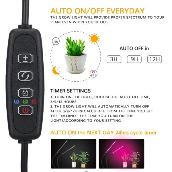 LED Grow Light with Adjustable Arms & Timer - Image 3