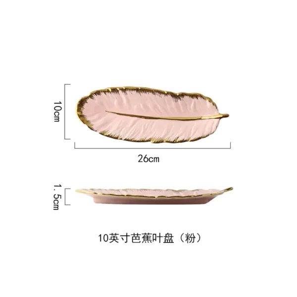 Luxury Ceramic Platter Storage Tray with Glod Rim Green Leaf Glod Feather Jewelry Makeup Brush Storage Decorative Sushi Plate - Image 12