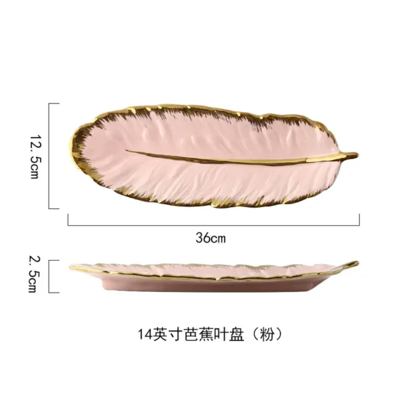 Luxury Ceramic Platter Storage Tray with Glod Rim Green Leaf Glod Feather Jewelry Makeup Brush Storage Decorative Sushi Plate - Image 10