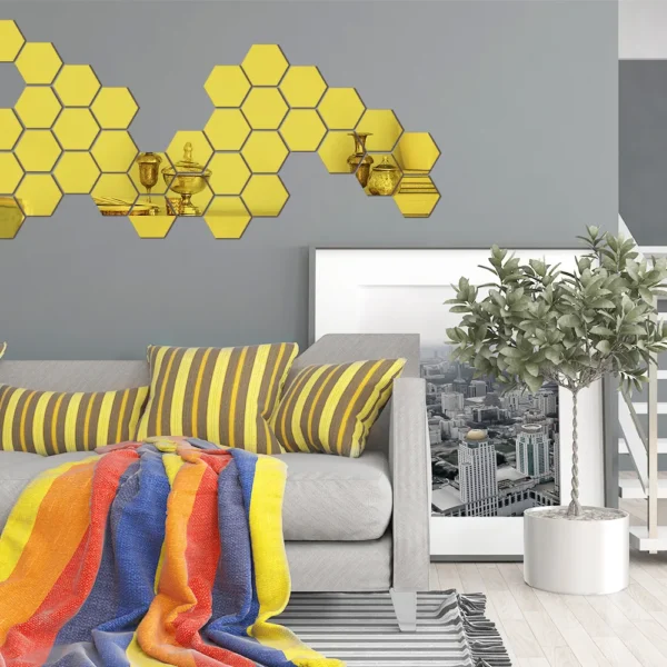12PCs/Set DIY 3D Mirror Wall Sticker Hexagon Home Decor Mirror Decor Stickers Art Wall Bedroom Decoration Self-adhesive Stickers - Image 3