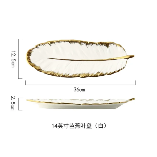 Luxury Ceramic Platter Storage Tray with Glod Rim Green Leaf Glod Feather Jewelry Makeup Brush Storage Decorative Sushi Plate - Image 8