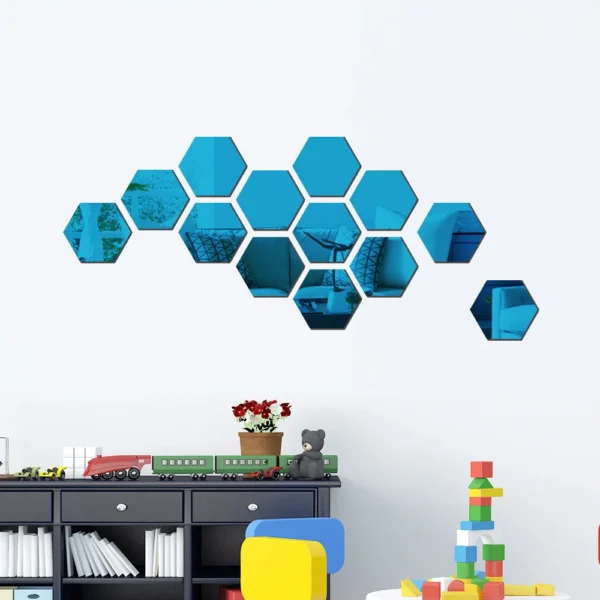 12PCs/Set DIY 3D Mirror Wall Sticker Hexagon Home Decor Mirror Decor Stickers Art Wall Bedroom Decoration Self-adhesive Stickers - Image 4