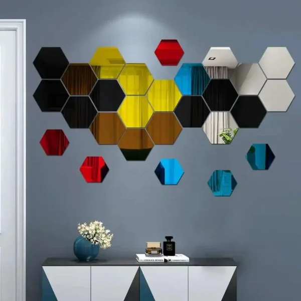 12/24Pcs 3D Hexagon Mirror Wall Stickers DIY Removable Self Adhesive Aesthetic Mosaic Tiles Decals Mirror Home Decoration - Image 3