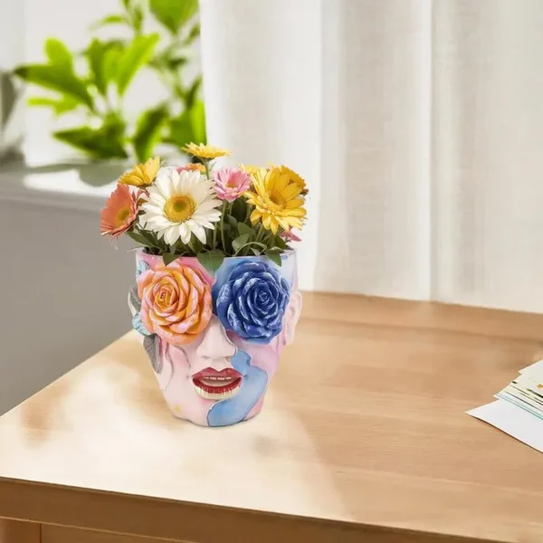 Face Planter Colorful Resin Abstract Face Planter Pots With Rose Eyes Quirky Succulent Planter For Indoor Outdoor Plants Flower - Image 3