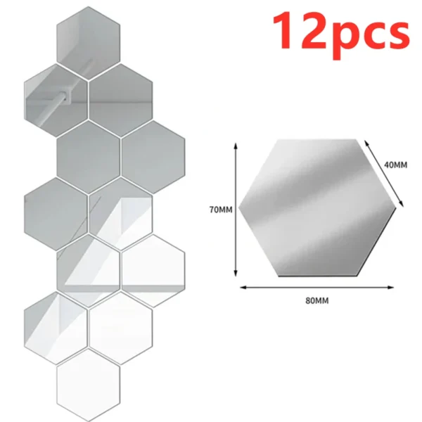 12/24Pcs 3D Hexagon Mirror Wall Stickers DIY Removable Self Adhesive Aesthetic Mosaic Tiles Decals Mirror Home Decoration - Image 13