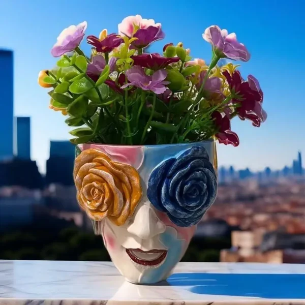 Face Planter Colorful Resin Abstract Face Planter Pots With Rose Eyes Quirky Succulent Planter For Indoor Outdoor Plants Flower - Image 4
