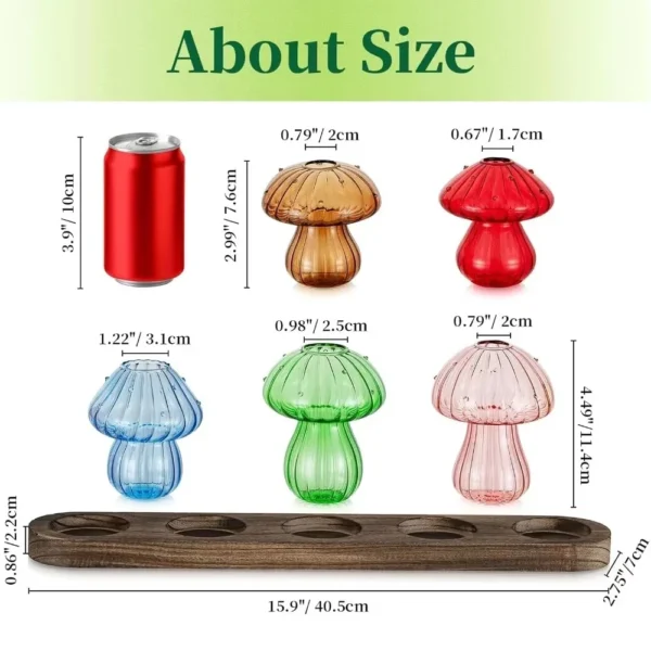 Mushroom Glass Planter Vase with Wooden Base Cute Indoor Greenery Plant Propagation Stations Flowers,Hydroponics & Home Decor - Image 4