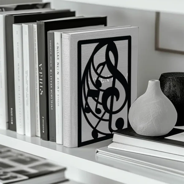 Musical Note Metal Bookends for Shelves, Modern Decorative Heavy Duty Study Book Support Stoppers for Desk, Shelf, Room - Image 4