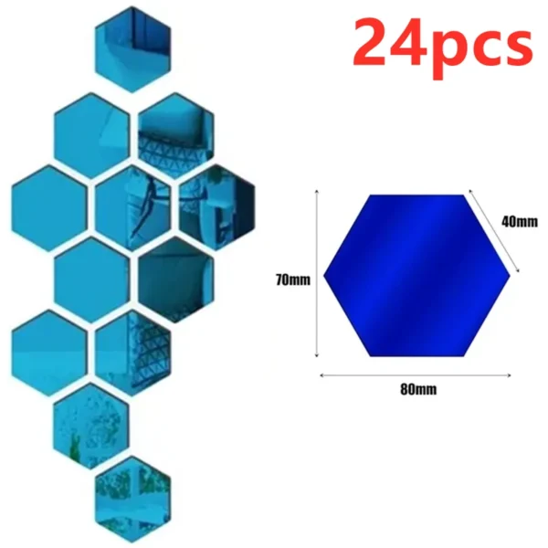 12/24Pcs 3D Hexagon Mirror Wall Stickers DIY Removable Self Adhesive Aesthetic Mosaic Tiles Decals Mirror Home Decoration - Image 10