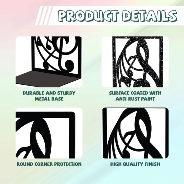 Musical Note Metal Bookends for Shelves, Modern Decorative Heavy Duty Study Book Support Stoppers for Desk, Shelf, Room - Image 3
