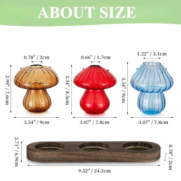 Mushroom Glass Planter Vase with Wooden Base Cute Indoor Greenery Plant Propagation Stations Flowers,Hydroponics & Home Decor - Image 7