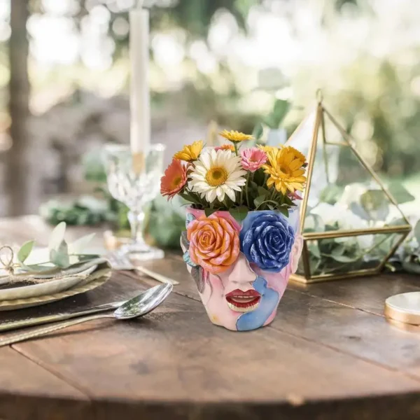 Face Planter Colorful Resin Abstract Face Planter Pots With Rose Eyes Quirky Succulent Planter For Indoor Outdoor Plants Flower - Image 2