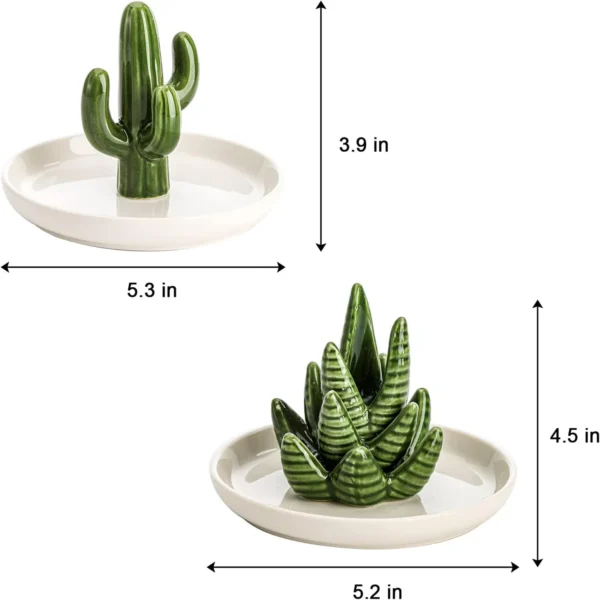 Set of 2 Aloe and Cactus Ring Holder Dish, Ceramic Plant Jewelry Dish Bracelet Earrings Necklace Organizer Tray, Decorative Dish - Image 6