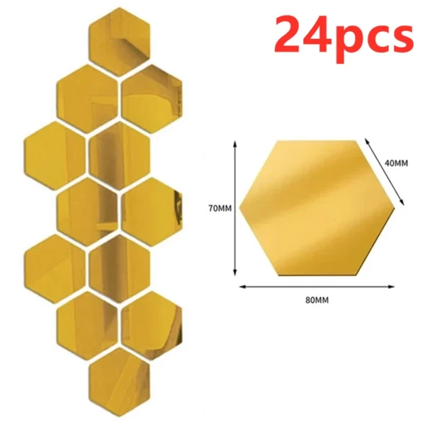 12/24Pcs 3D Hexagon Mirror Wall Stickers DIY Removable Self Adhesive Aesthetic Mosaic Tiles Decals Mirror Home Decoration - Image 8