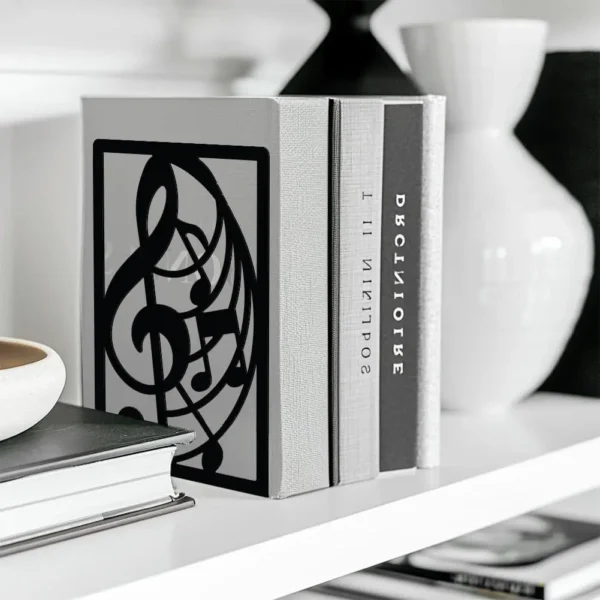 Musical Note Metal Bookends for Shelves, Modern Decorative Heavy Duty Study Book Support Stoppers for Desk, Shelf, Room - Image 5