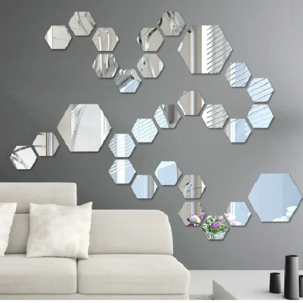 12/24Pcs 3D Hexagon Mirror Wall Stickers DIY Removable Self Adhesive Aesthetic Mosaic Tiles Decals Mirror Home Decoration - Image 4