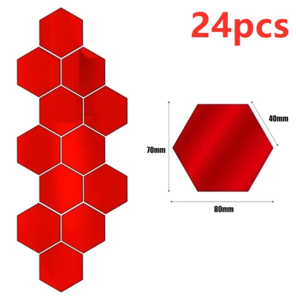 12/24Pcs 3D Hexagon Mirror Wall Stickers DIY Removable Self Adhesive Aesthetic Mosaic Tiles Decals Mirror Home Decoration - Image 16