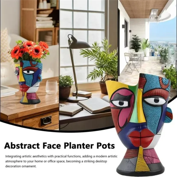ABWZ-Outdoor Plant Planter Resin Flower Pots Abstract Face Design Decorative Plant Planter For Home Desk Garden Balcony - Image 2