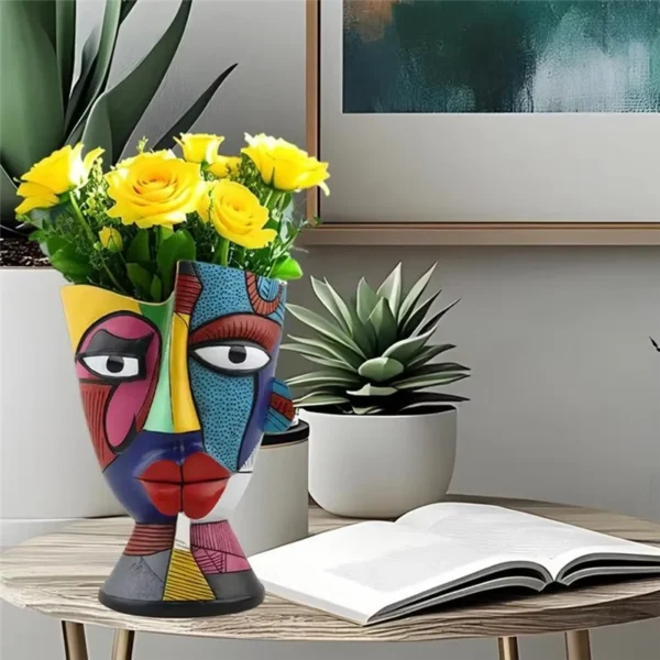 ABWZ-Outdoor Plant Planter Resin Flower Pots Abstract Face Design Decorative Plant Planter For Home Desk Garden Balcony - Image 4