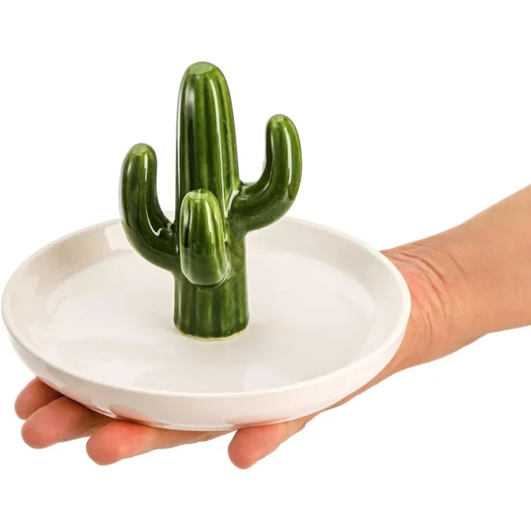 Set of 2 Aloe and Cactus Ring Holder Dish, Ceramic Plant Jewelry Dish Bracelet Earrings Necklace Organizer Tray, Decorative Dish - Image 5