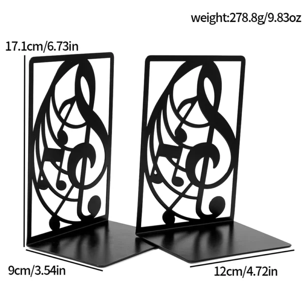 Musical Note Metal Bookends for Shelves, Modern Decorative Heavy Duty Study Book Support Stoppers for Desk, Shelf, Room - Image 7