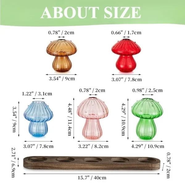 Mushroom Glass Planter Vase with Wooden Base Cute Indoor Greenery Plant Propagation Stations Flowers,Hydroponics & Home Decor - Image 8