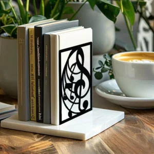Musical Note Metal Bookends for Shelves, Modern Decorative Heavy Duty Study Book Support Stoppers for Desk, Shelf, Room