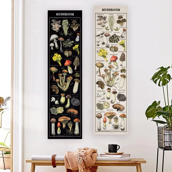 Floral & Plants Chart Vertical Tapestry Mushrooms Wall Hanging Reference llustrative Botanical Art Tapestry Flowers Home Decor - Image 2