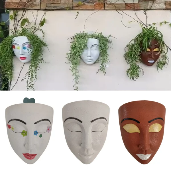 Creative Face Flower Pot Head Wall Planter Wall Mounted Planter Pot With Drainage Hole, Cute Plants Vase Garden Planter Pot - Image 6