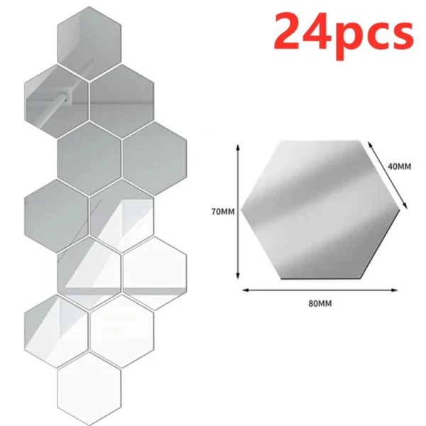 12/24Pcs 3D Hexagon Mirror Wall Stickers DIY Removable Self Adhesive Aesthetic Mosaic Tiles Decals Mirror Home Decoration - Image 14