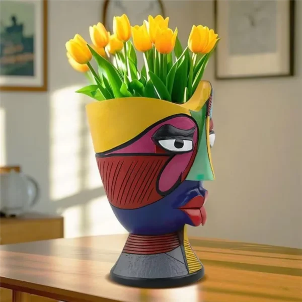 ABWZ-Outdoor Plant Planter Resin Flower Pots Abstract Face Design Decorative Plant Planter For Home Desk Garden Balcony - Image 3