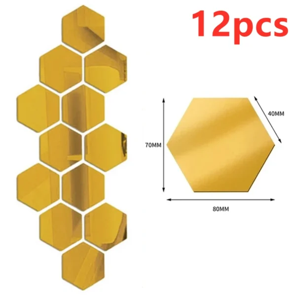 12/24Pcs 3D Hexagon Mirror Wall Stickers DIY Removable Self Adhesive Aesthetic Mosaic Tiles Decals Mirror Home Decoration - Image 7
