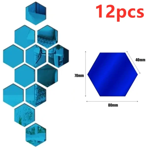 12/24Pcs 3D Hexagon Mirror Wall Stickers DIY Removable Self Adhesive Aesthetic Mosaic Tiles Decals Mirror Home Decoration - Image 9