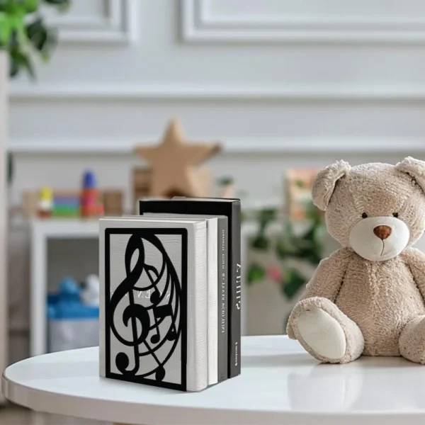 Musical Note Metal Bookends for Shelves, Modern Decorative Heavy Duty Study Book Support Stoppers for Desk, Shelf, Room - Image 6