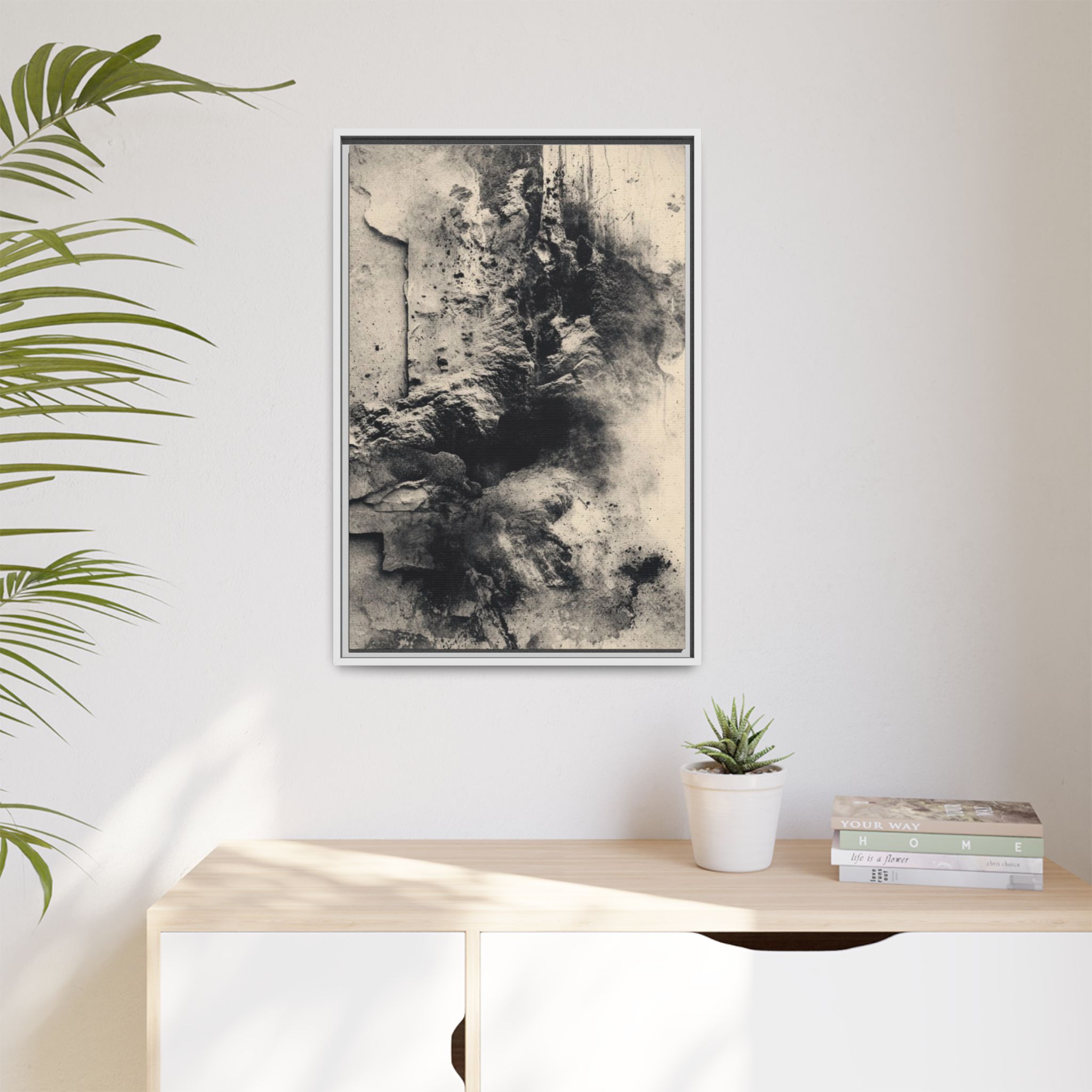 Black & Ivory Textured Abstract Canvas | Framed Neutral Wall Art - Image 11
