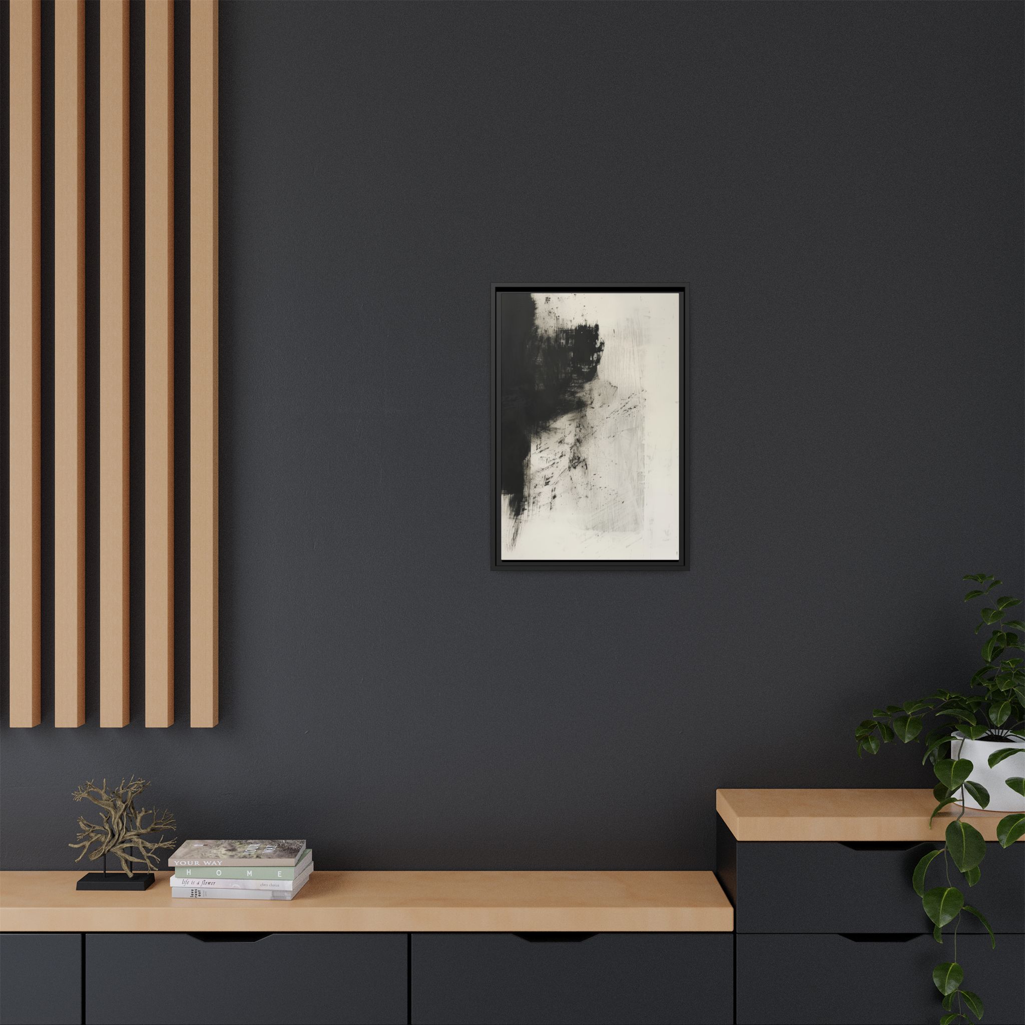 Black & Ivory Textured Abstract Canvas | Minimal Framed Wall Art - Image 8