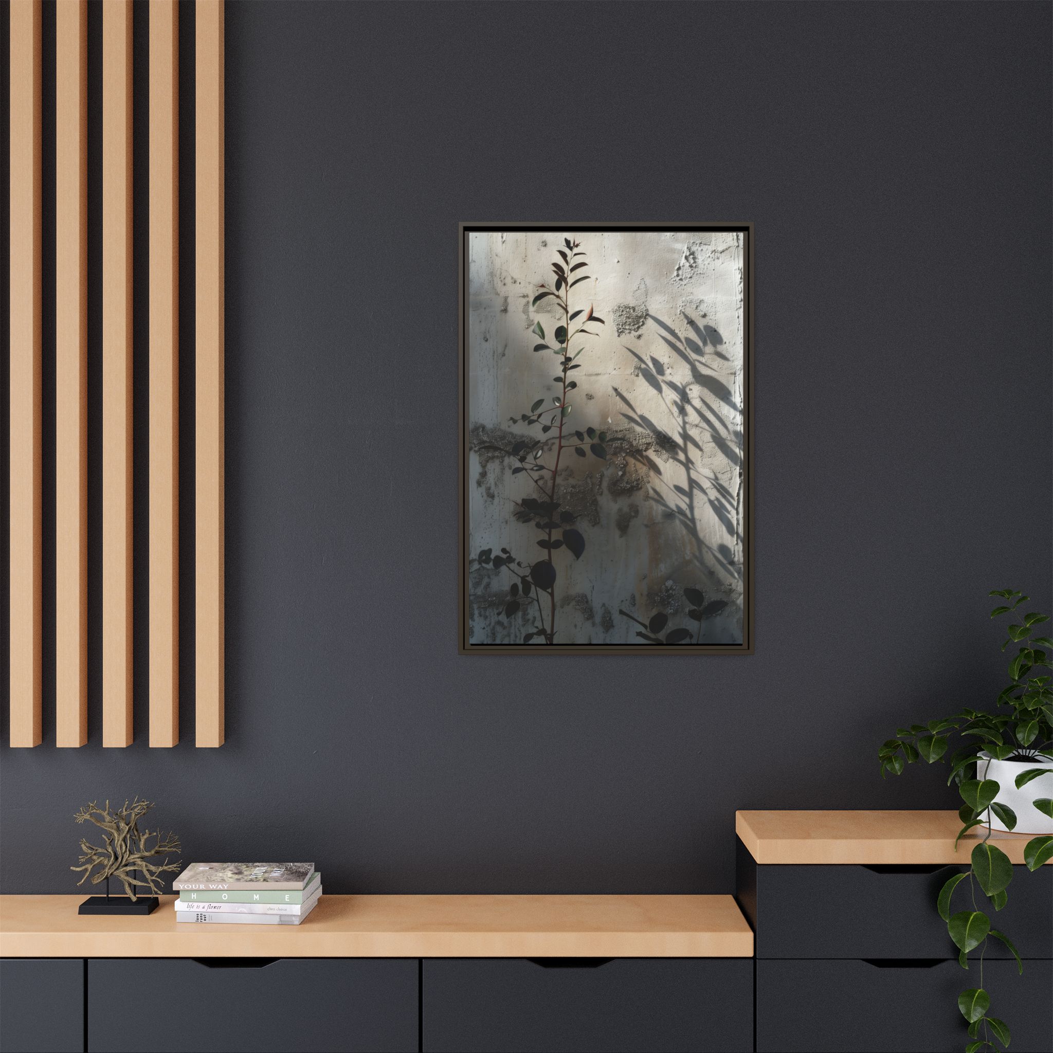 Moody Botanical Canvas Wall Art | Framed Plant Shadow Print - Image 12