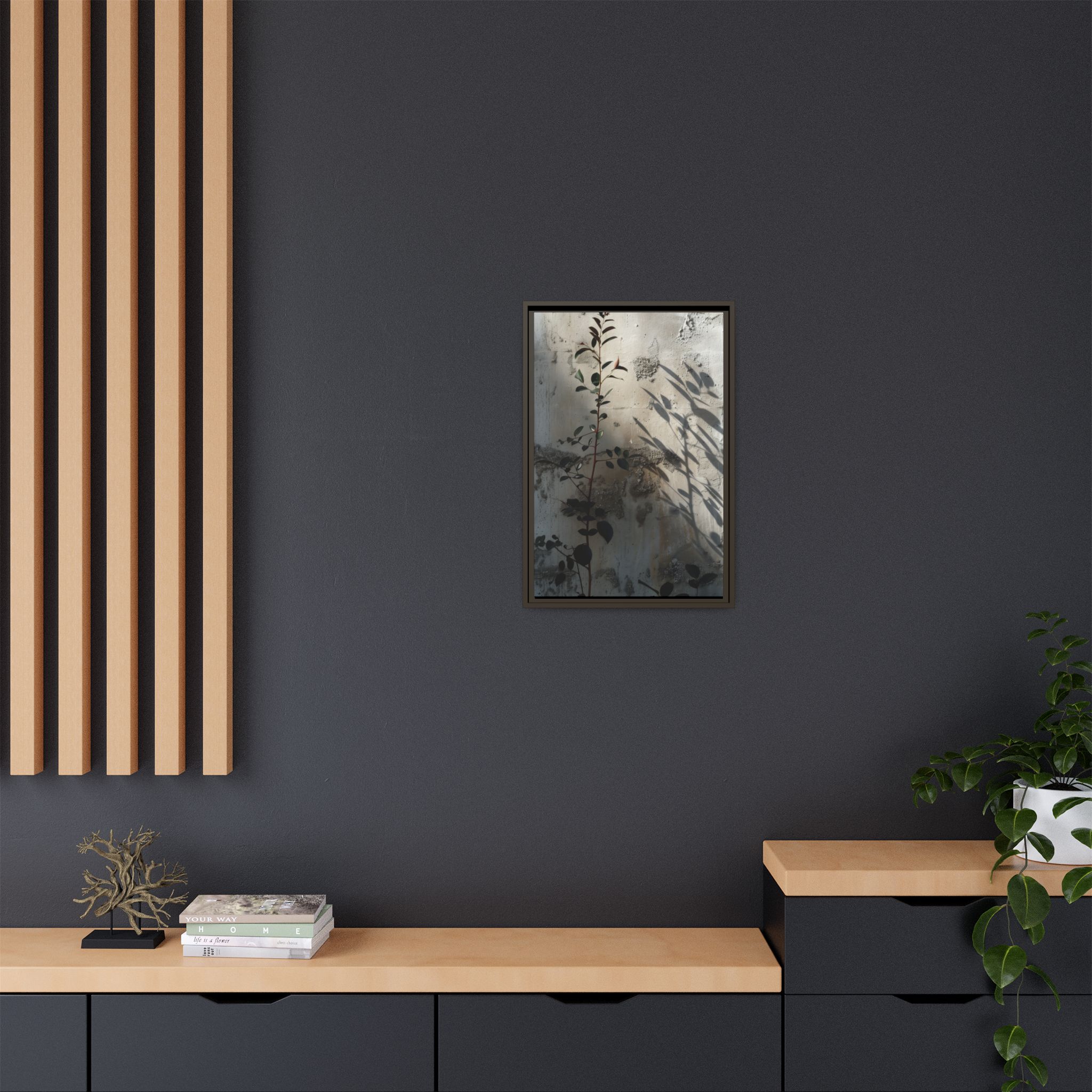Moody Botanical Canvas Wall Art | Framed Plant Shadow Print - Image 4