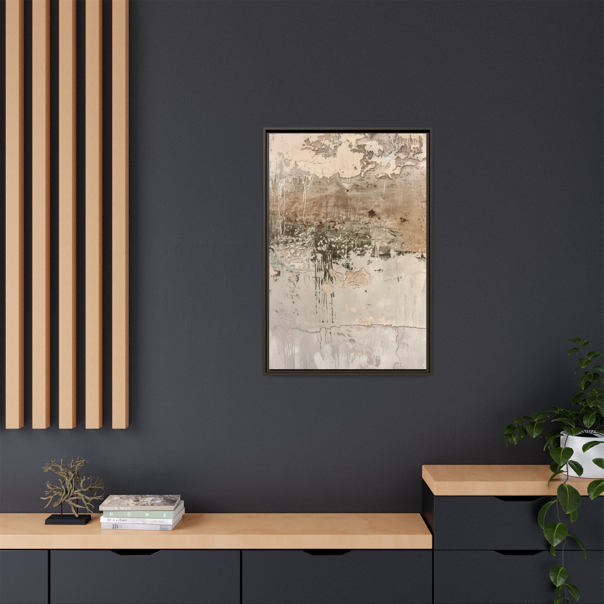 Textured Neutral Abstract Canvas | Espresso Framed Earth Tone Wall Art - Image 44
