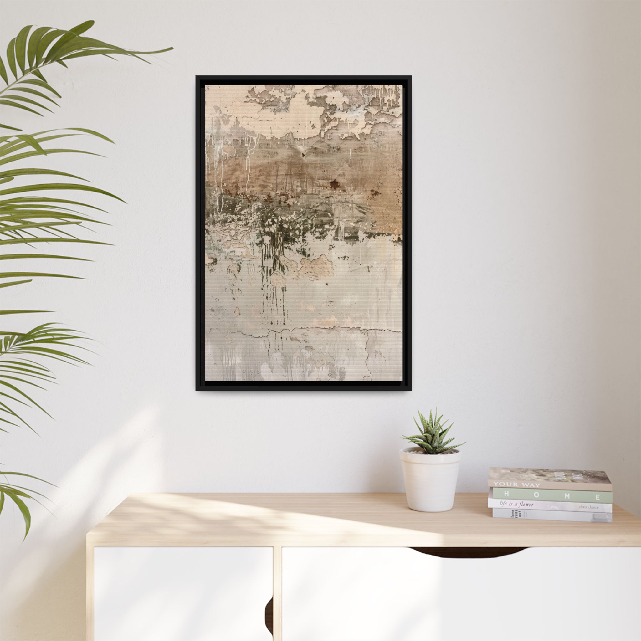 Textured Neutral Abstract Canvas | Espresso Framed Earth Tone Wall Art - Image 7