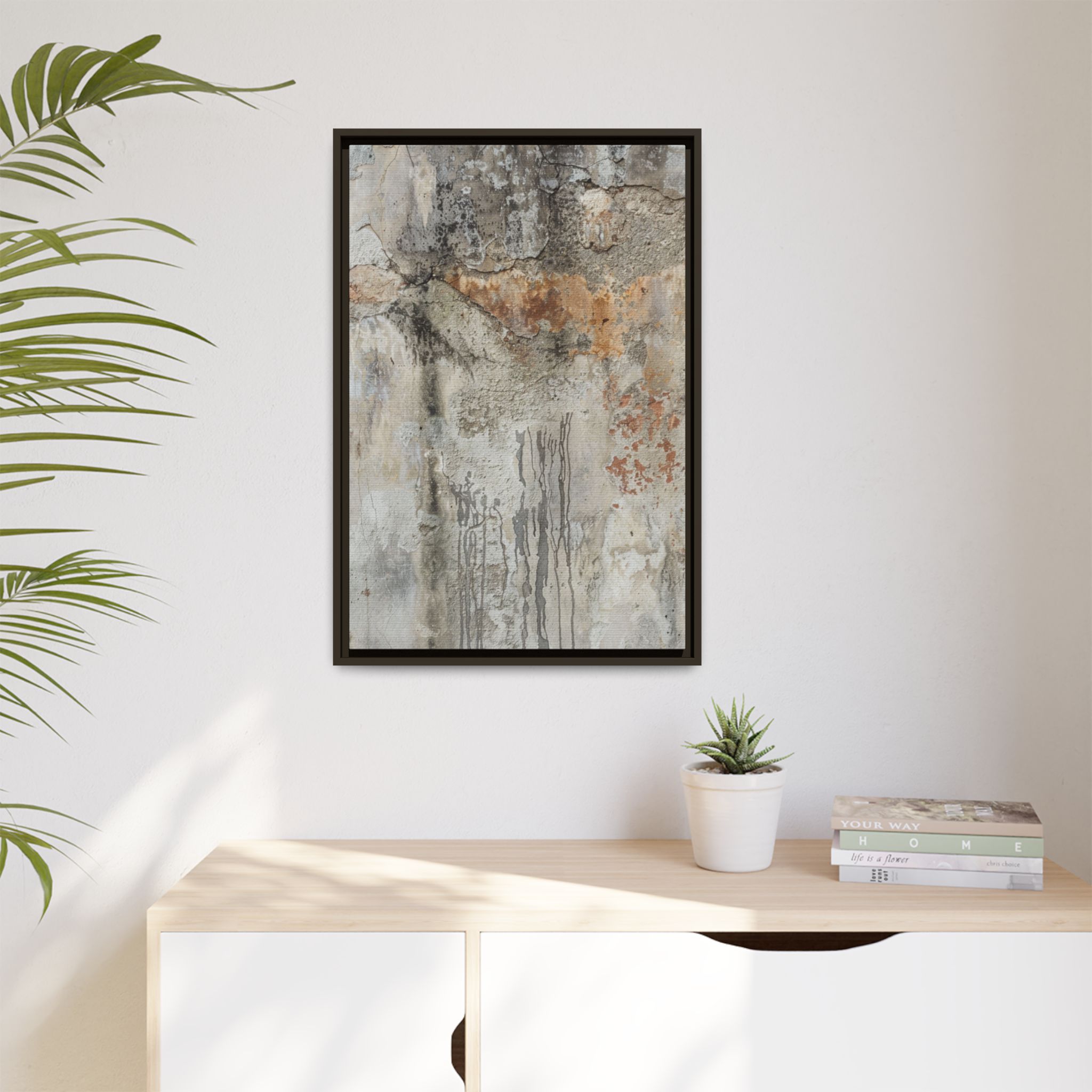 Weathered Stone Abstract Canvas | Espresso Framed Earth Tone Wall Art - Image 3