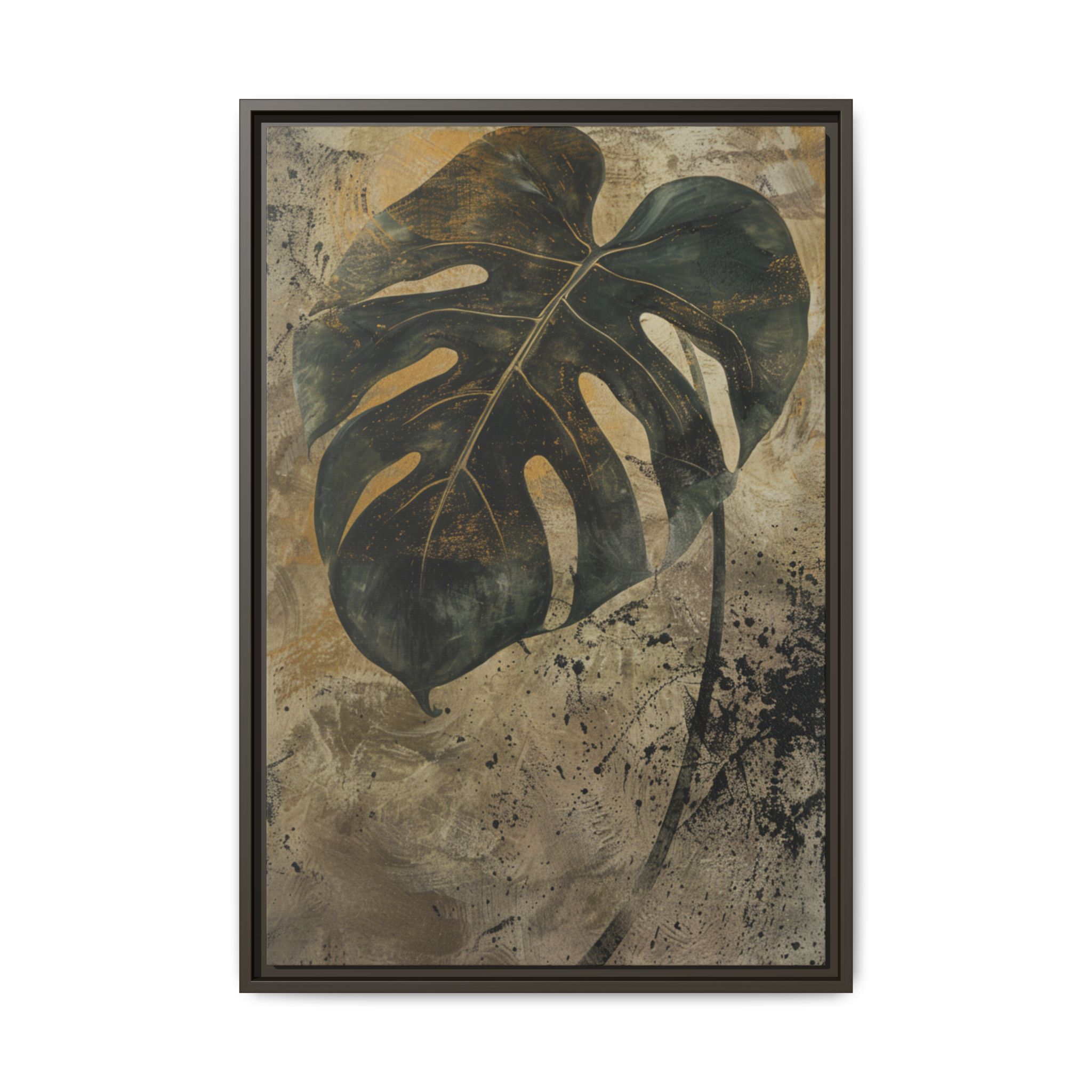 Moody Monstera Canvas Wall Art | Espresso Framed Botanical Print - Image 3