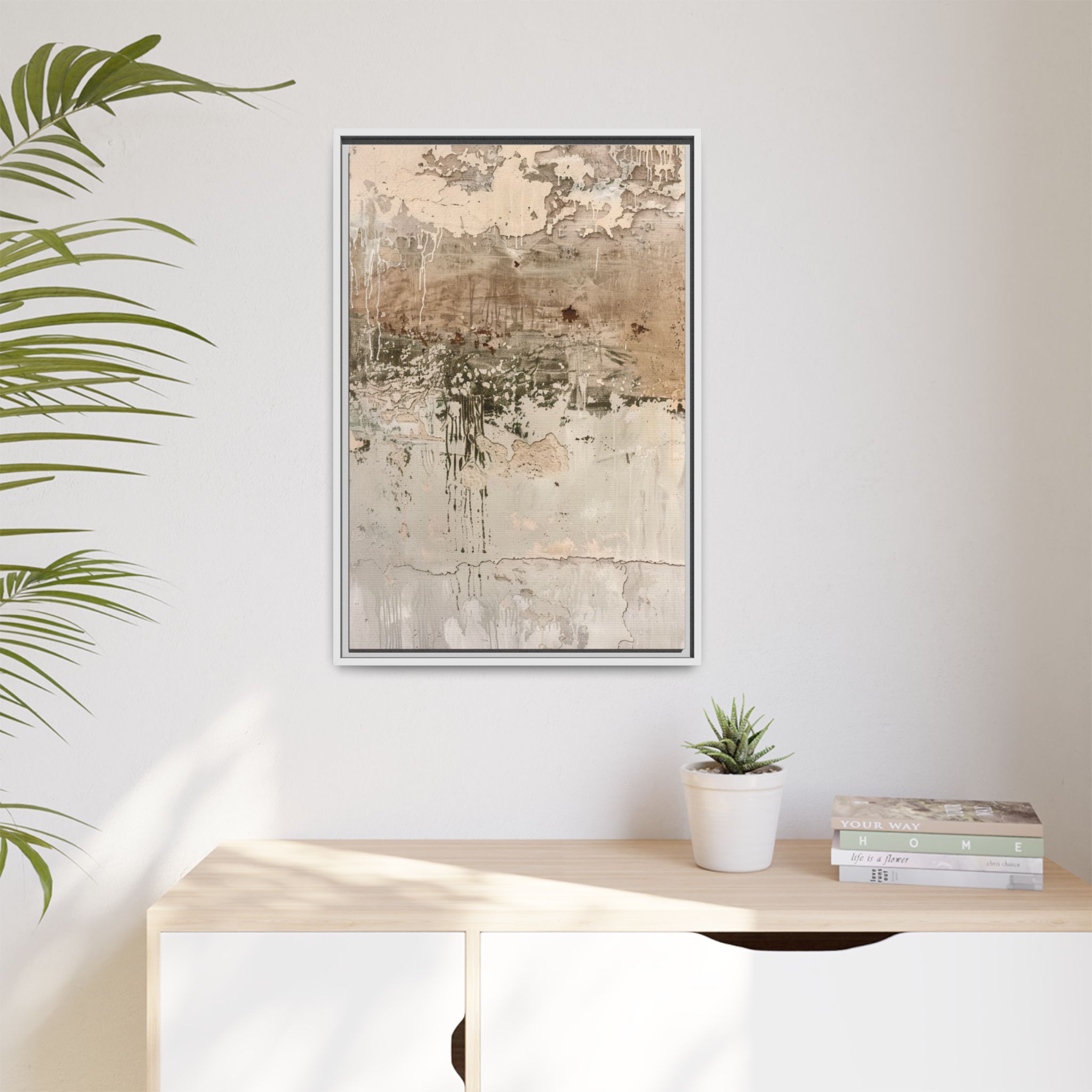 Textured Neutral Abstract Canvas | Espresso Framed Earth Tone Wall Art - Image 15