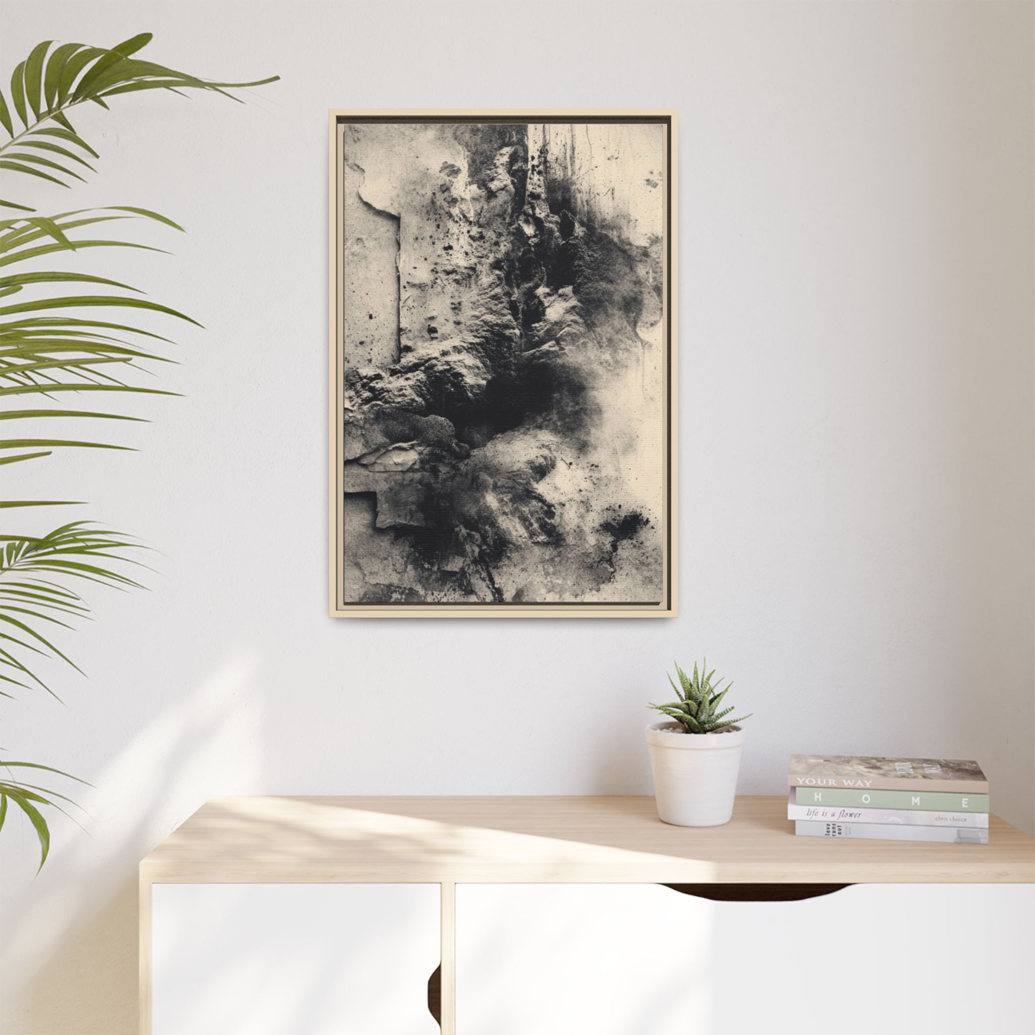 Black & Ivory Textured Abstract Canvas | Framed Neutral Wall Art - Image 7