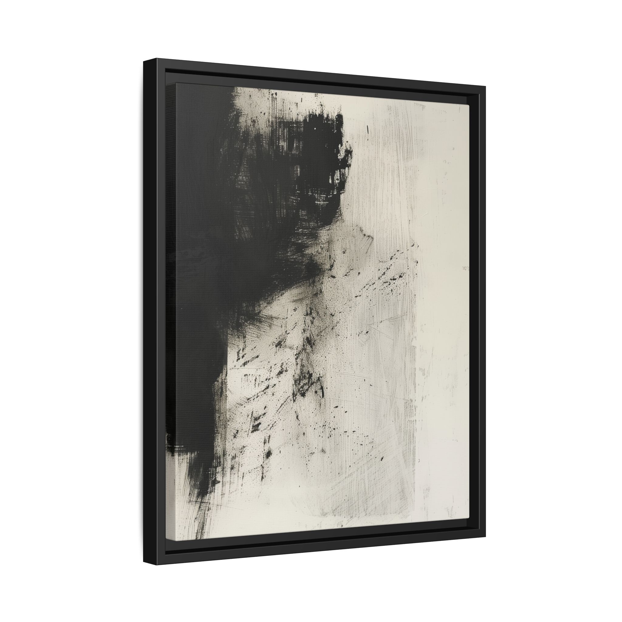 Black & Ivory Textured Abstract Canvas | Minimal Framed Wall Art - Image 2